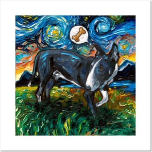 Black and White Bull Terrier Starry Night Posters and Art